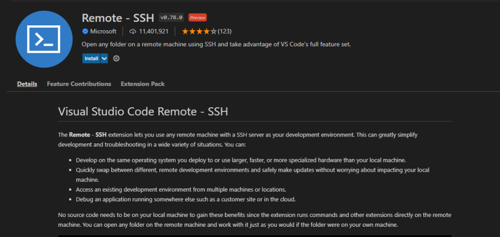 Remote - SSH eklentisi, Visual Studio düzenleyicisi aracılığıyla sunucuya bağlanmak için