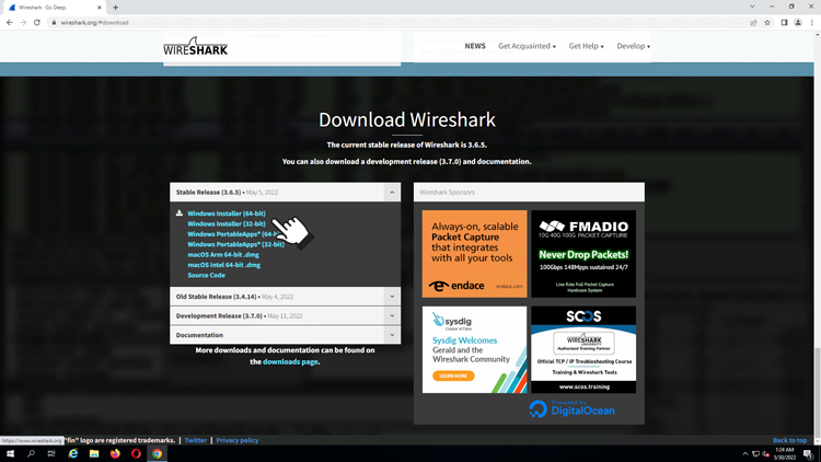 نصب نرم افزار wireshark روی ویندوز سرور