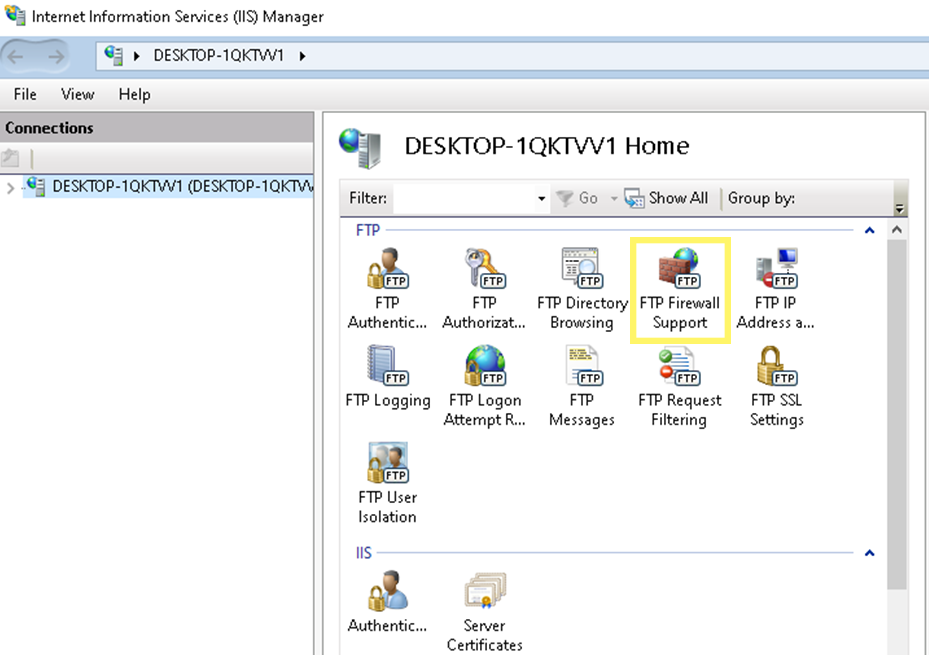 انتخاب سرور مقصد برای نصب ftp در ویندوز سرور