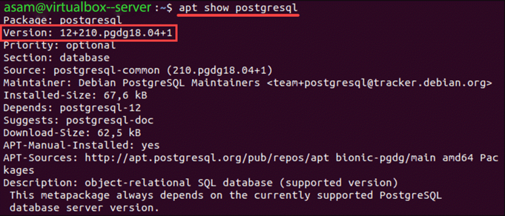نمایش جزئیات نصب PostgreSQL