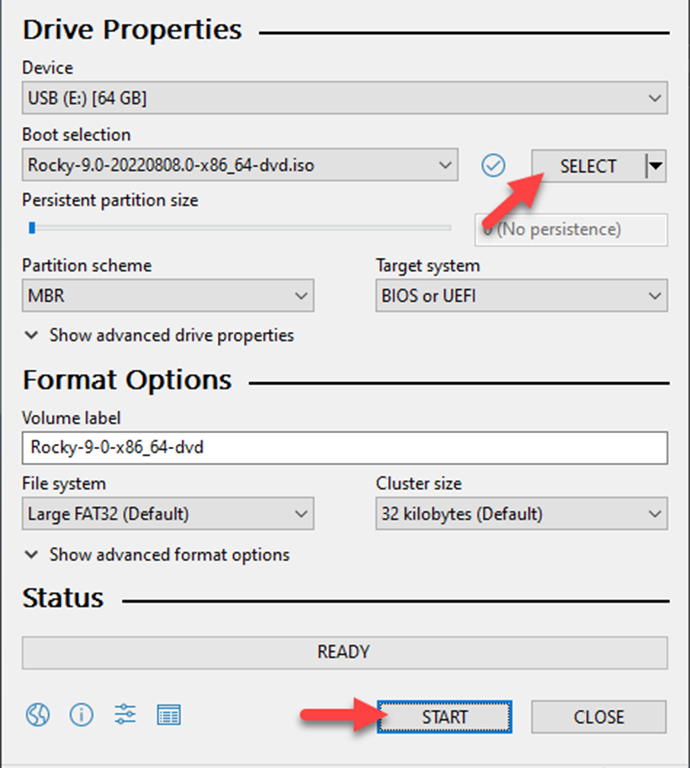 ایجاد درایو USB برای Rocky Linux 9