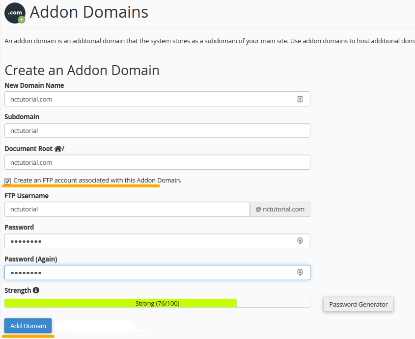 ایجاد جساب ftp برای Addon Domain در سی پنل
