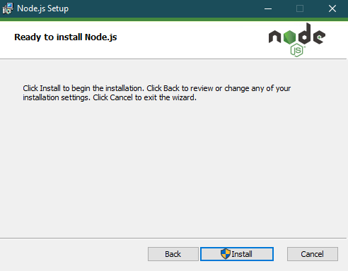 کلیک روی install برای نصب Node.js در ویندوز سرور 
