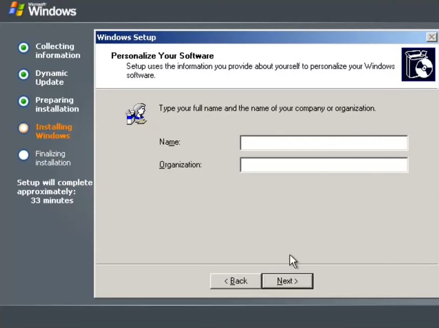 تعیین اسم کامل و ام شرکت برای ویندوز سرور 2003