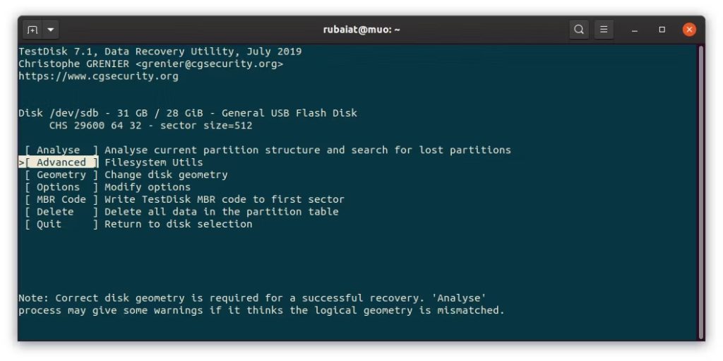 استفاده از TestDisk برای بازیابی فایل‌های حذف شده در لینوکس