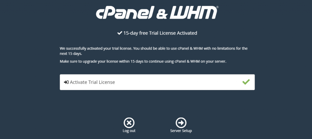 15 günlük ücretsiz WHM/cPanel lisansını etkinleştirmek için