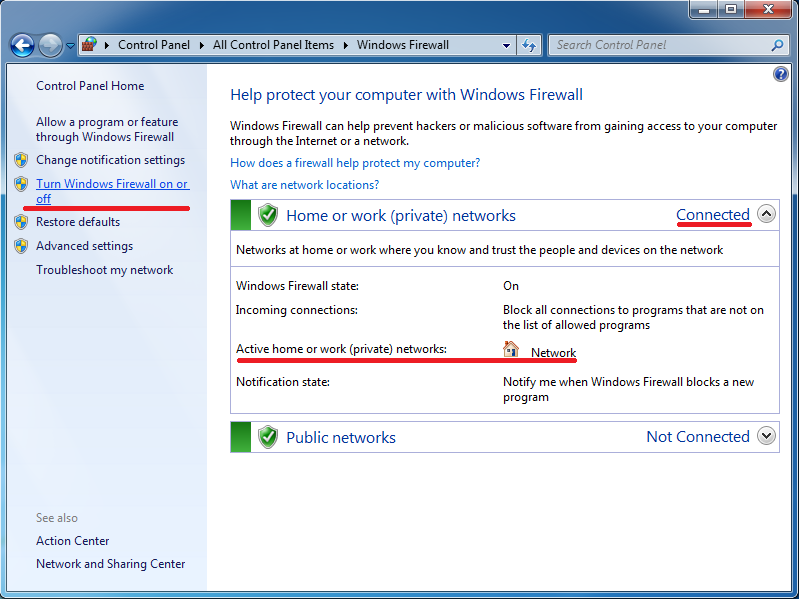 فایروال را در ویندوز ویستا و ویندوز 7 غیر فعال کنید.