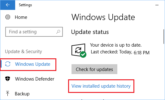 کلیک روی view installed updates