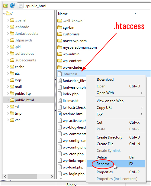 تغییر نام فایل .htaccess 