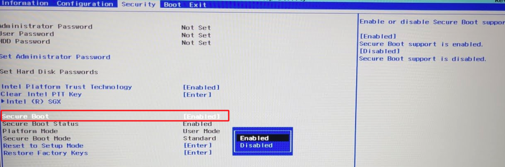 فعال سازی یا غیرفعال سازی UEFI secure boot