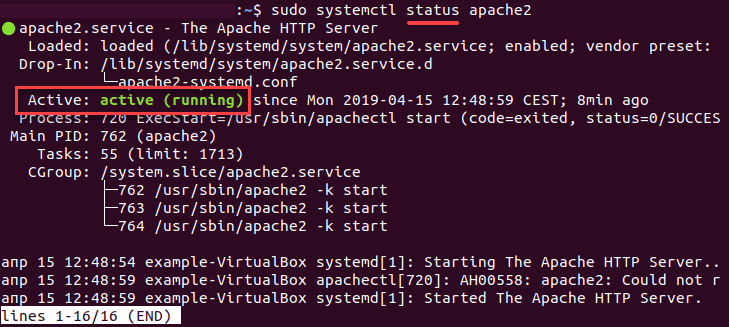 Linux'ta nextcloud kurulumu için Apache durum kontrolü