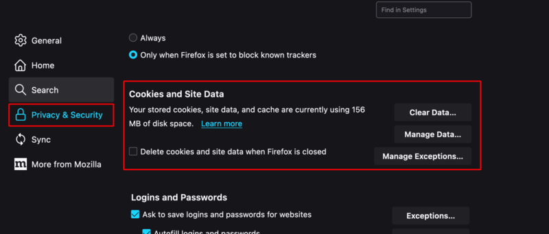 کلیک روی تب privacy فایرفاکس