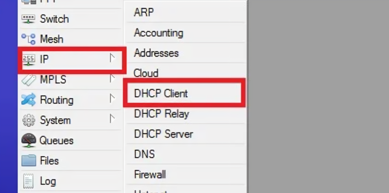 کلیک روی ip و dhcp client