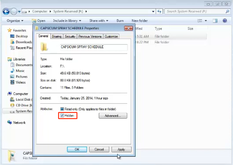 مخفی سازی فایل در ویندوز ۷