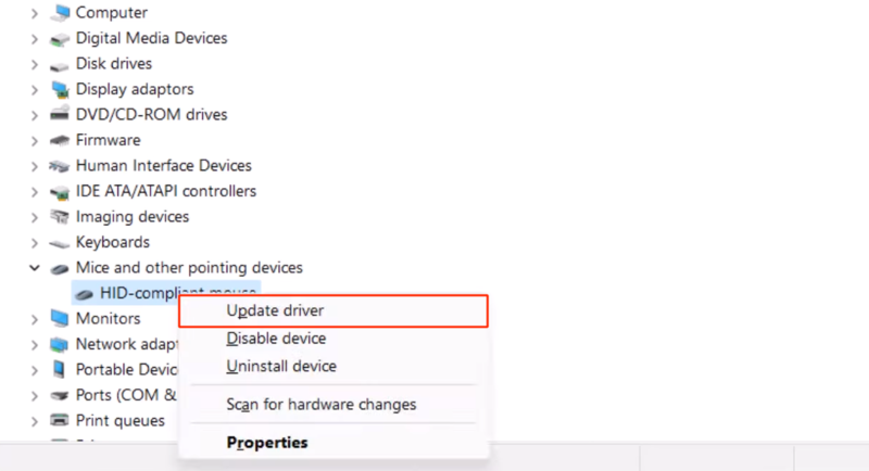 انتخاب گزینه update driver