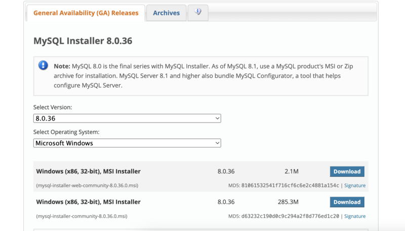 دانلود فایل سرور mysql