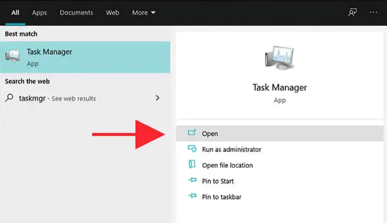 باز کردن task manager با استارت یا search