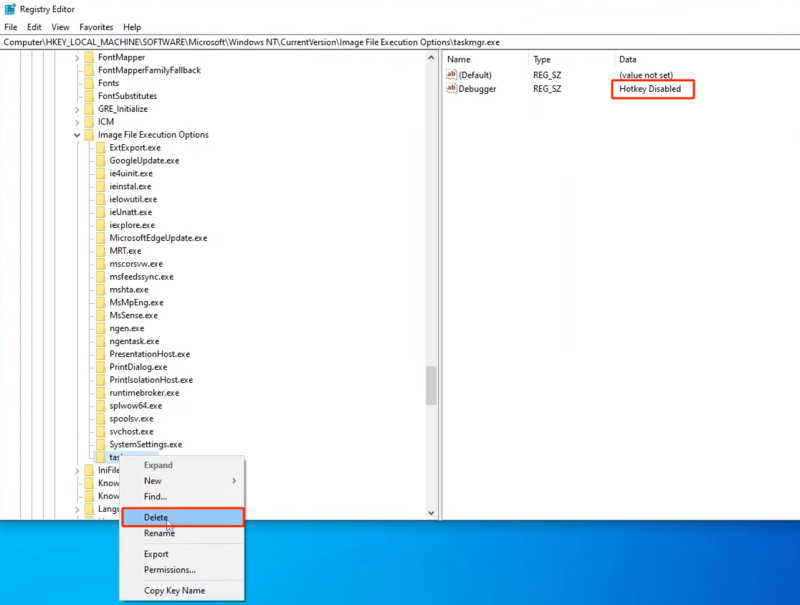 حذف taskmgr از Image File Execution Options برای حل مشکل باز نشدن تسک منیجر در ویندوز